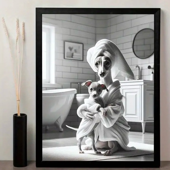 NWT Whippet Italian Greyhound IG Dog w/ Baby In Bath Canvas Print 11 x 14 - Picture 1 of 4